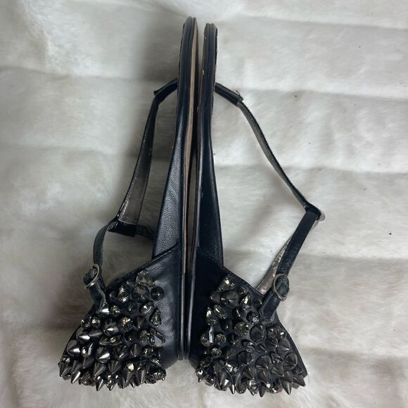 Sam Edelman Black patent &soft leather thong sandals spikes& Jewels accent SZ7.5 - Picture 10 of 11